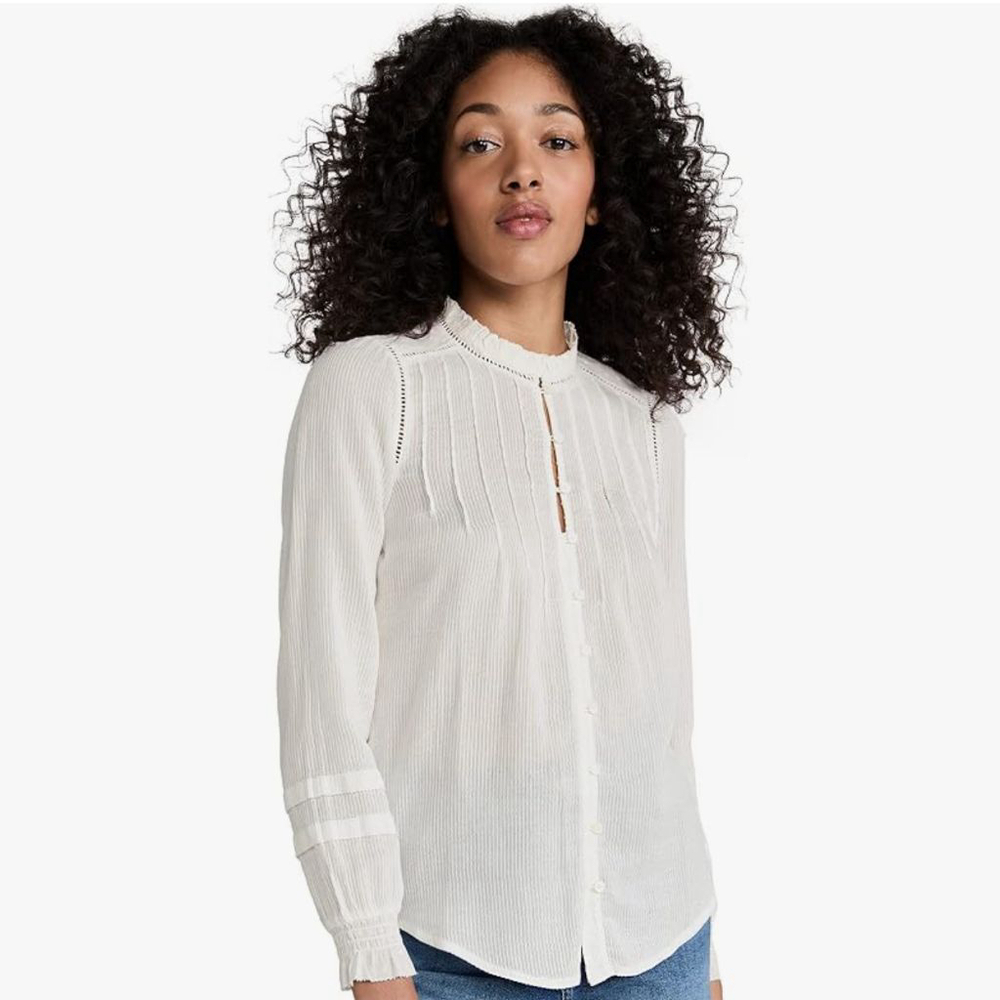 Faherty Willa White Cotton Ruffle Blouse Size XS